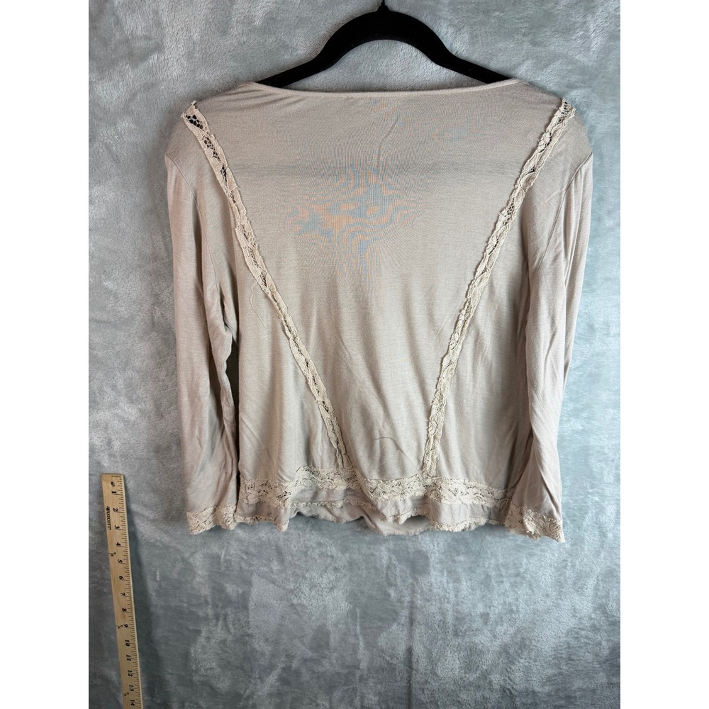 CABLE & GAUGE Blouse Womens M Beige Lace Cotton Viscose Boho Peasant Top - Picture 2 of 10